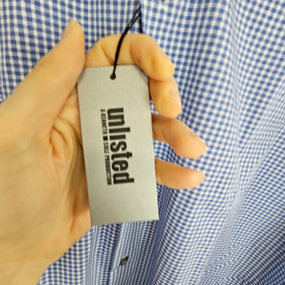 NEW Unlisted Kenneth Cole Dress Shirt Blue White Gingham Checker Men XL Slim Fit - Picture 8 of 10